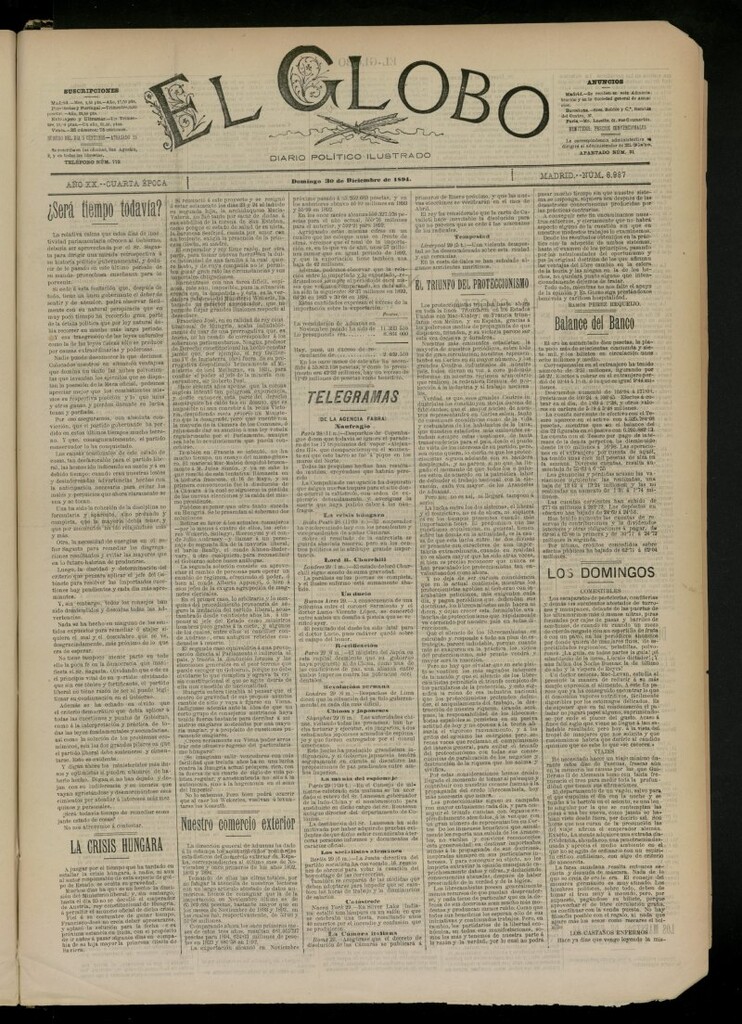 Miniatura de El Globo : diario ilustrado del 30 de diciembre de 1894, nº 6987