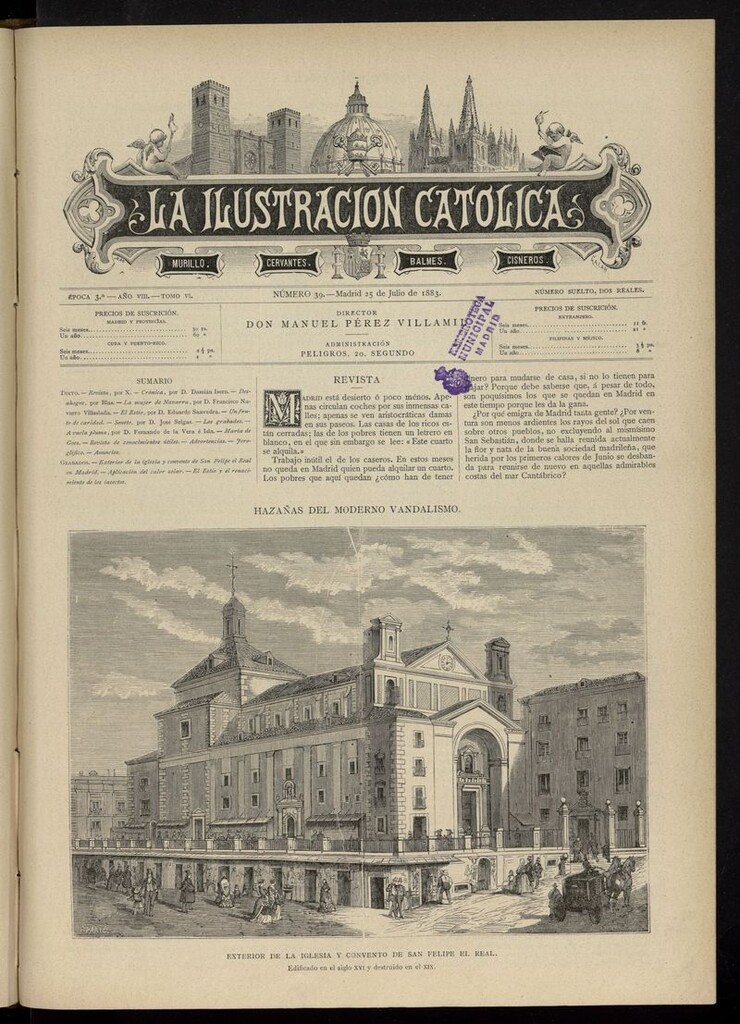 Miniatura de La Ilustración Católica del 25 de julio de 1883