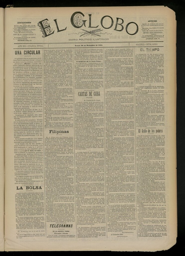 Miniatura de El Globo : diario ilustrado del 31 de diciembre de 1894, nº 6988