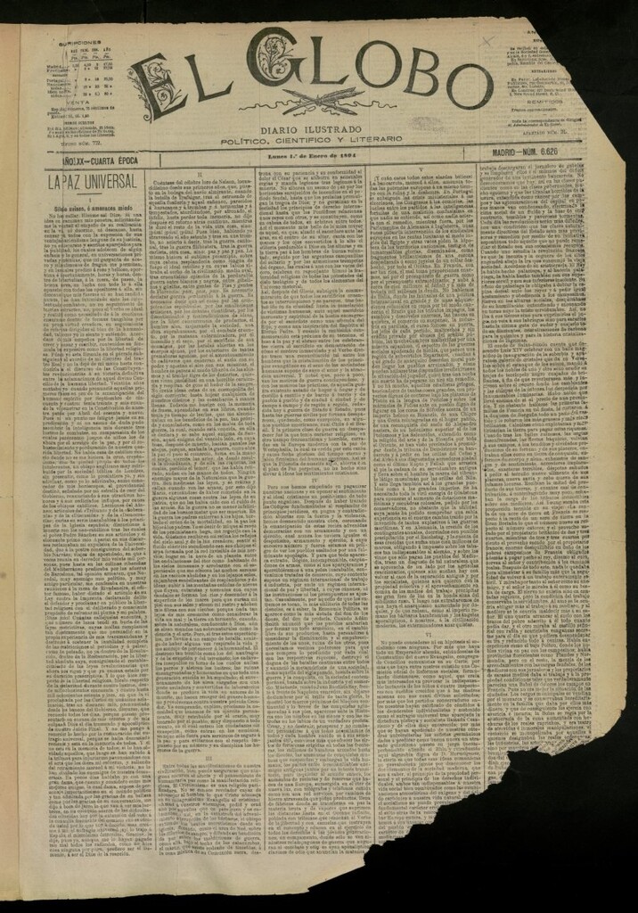 Miniatura de El Globo : diario ilustrado del 1 de enero de 1894, nº 6626