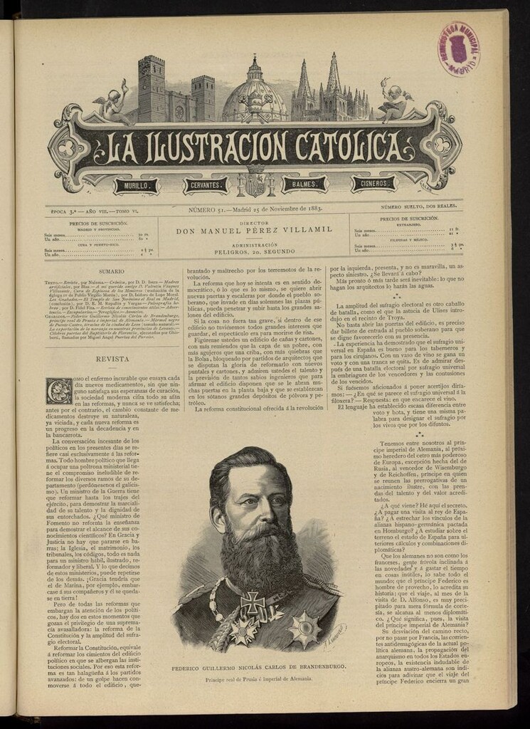 Miniatura de La Ilustración Católica del 25 de noviembre de 1883