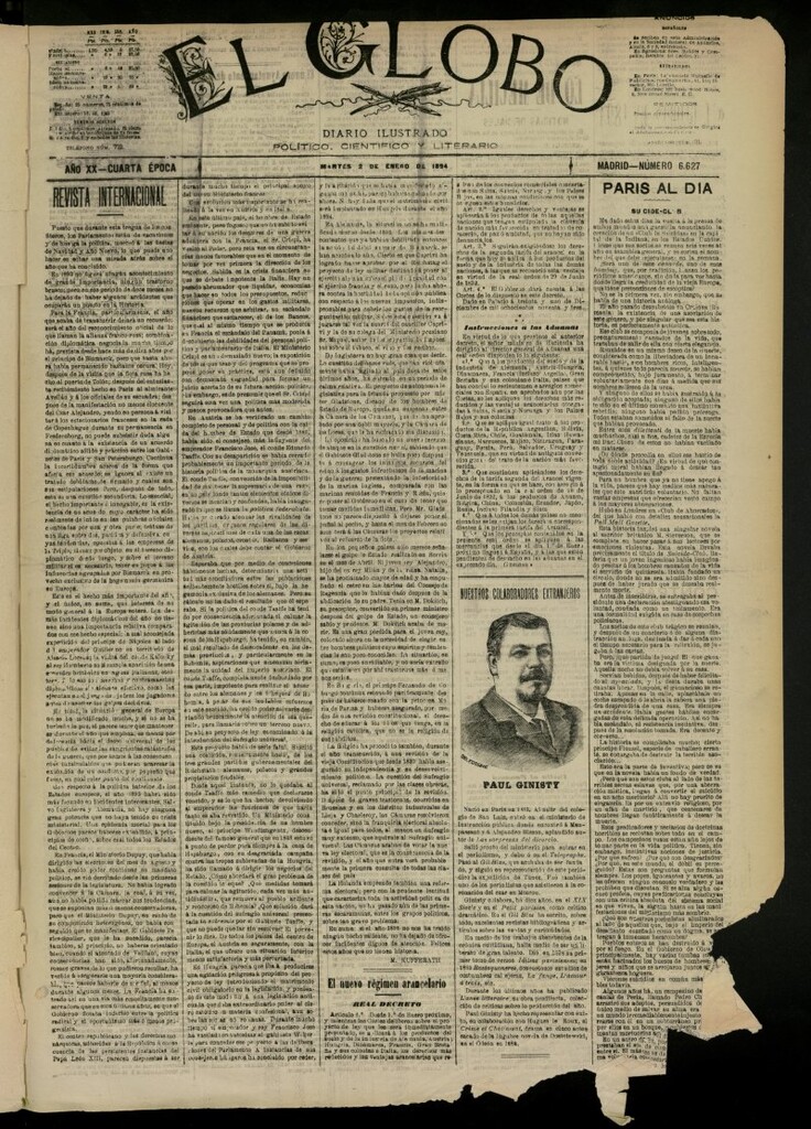 Miniatura de El Globo : diario ilustrado del 2 de enero de 1894, nº 6627