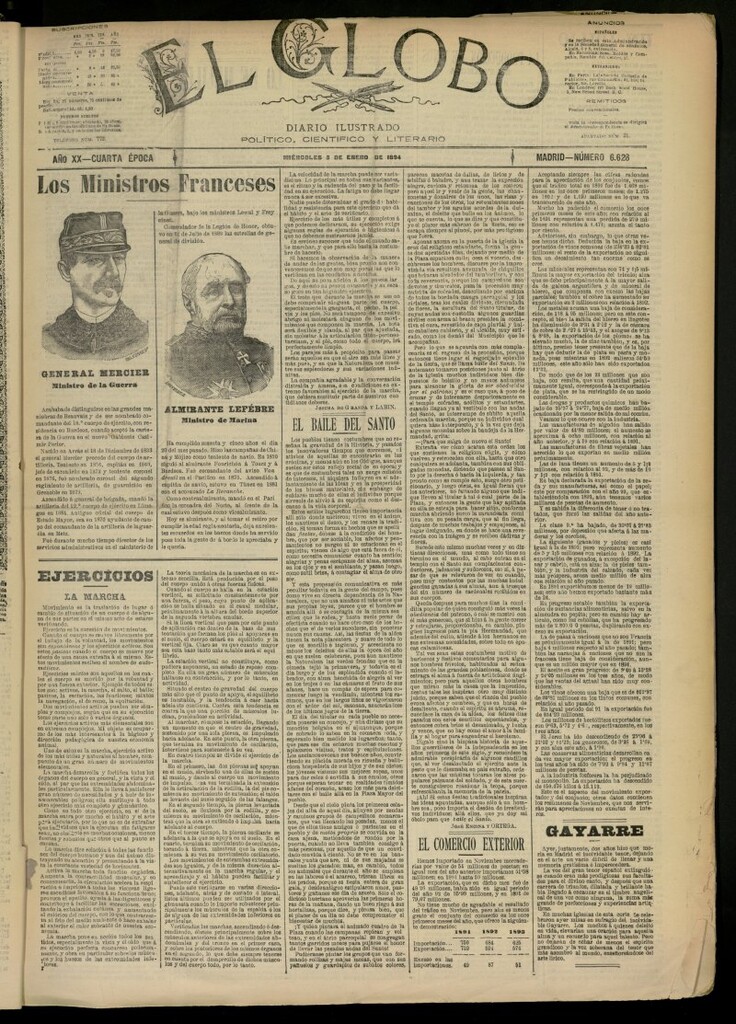 Miniatura de El Globo : diario ilustrado del 3 de enero de 1894, nº 6628