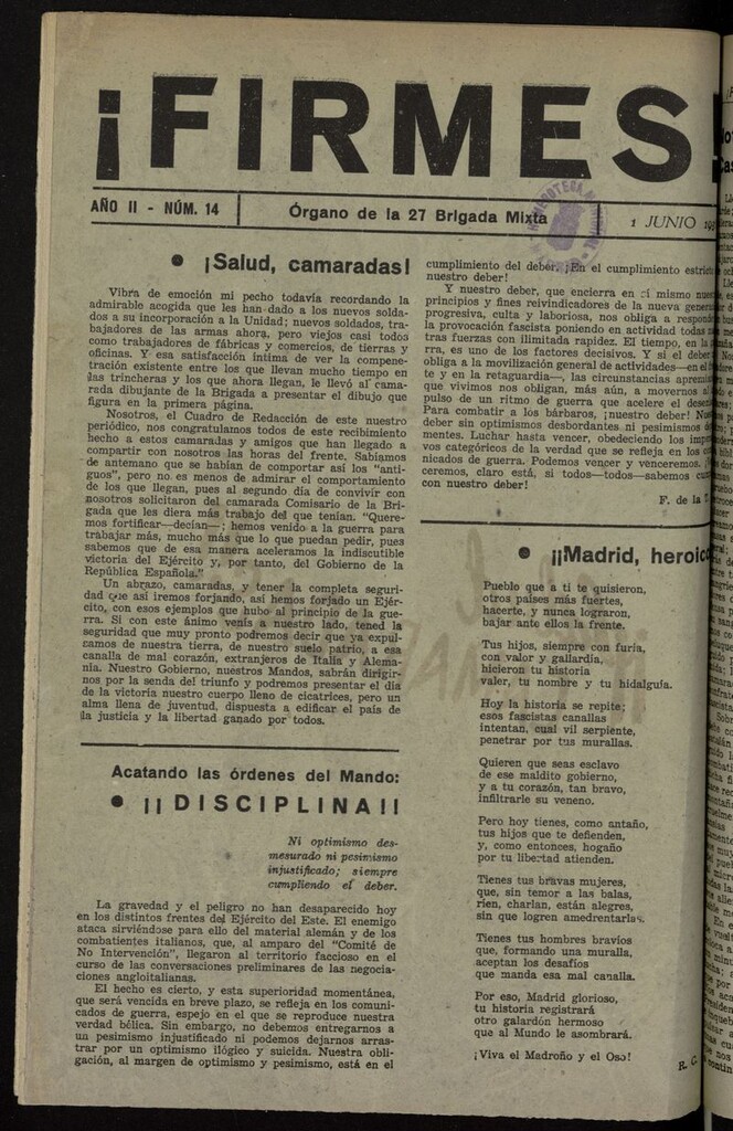 Miniatura de ¡Firmes! del 1 de junio de 1938
