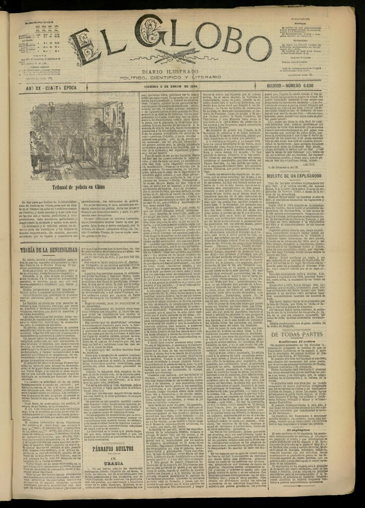 Miniatura de El Globo : diario ilustrado del 5 de enero de 1894, nº 6630