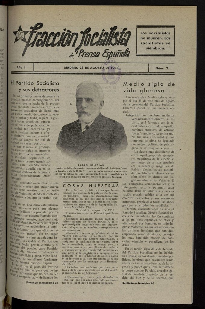 Miniatura de Fracción Socialista de Prensa Española del 23 de agosto de 1938