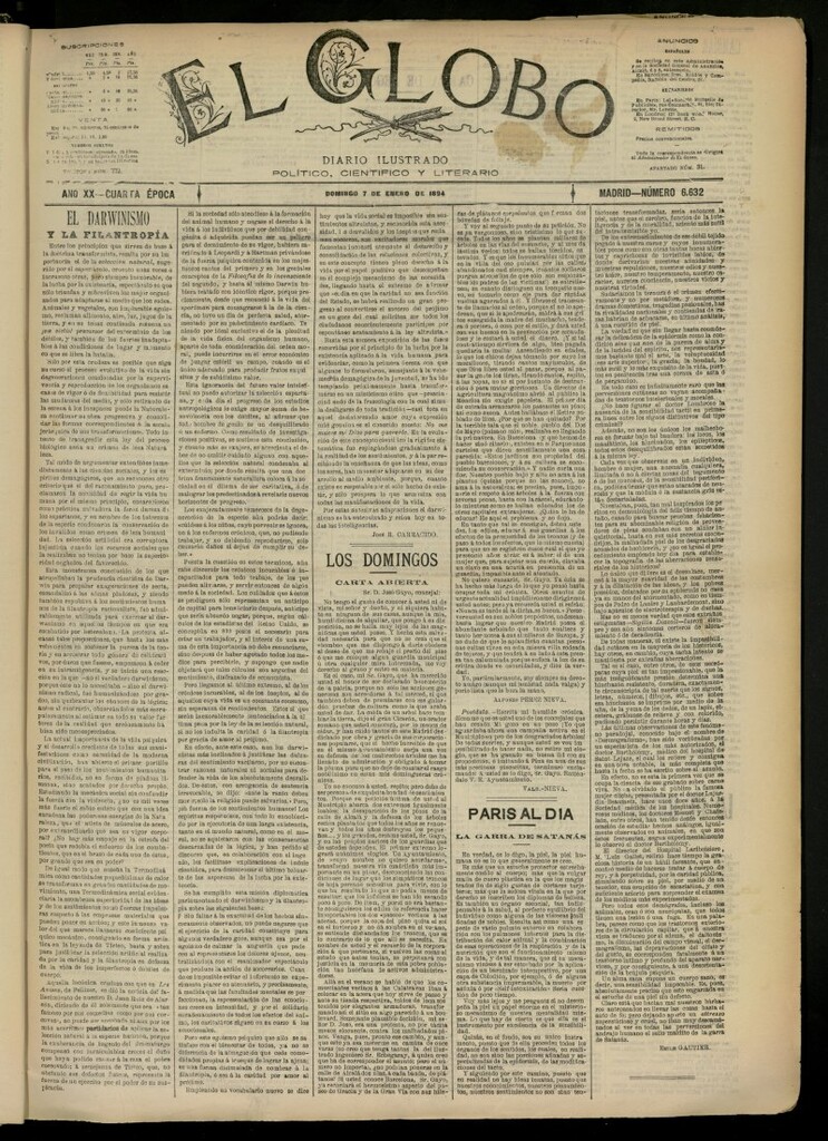 Miniatura de El Globo : diario ilustrado del 7 de enero de 1894, nº 6632