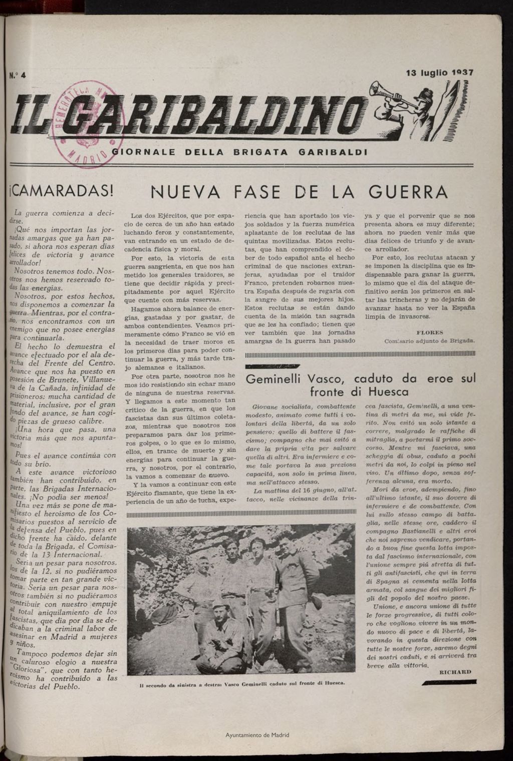 Miniatura de Il Garibaldino del 13 de julio de 1937