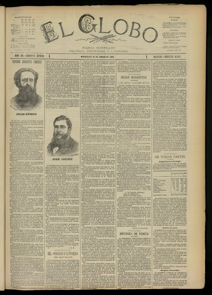 Miniatura de El Globo : diario ilustrado del 10 de enero de 1894, nº 6635
