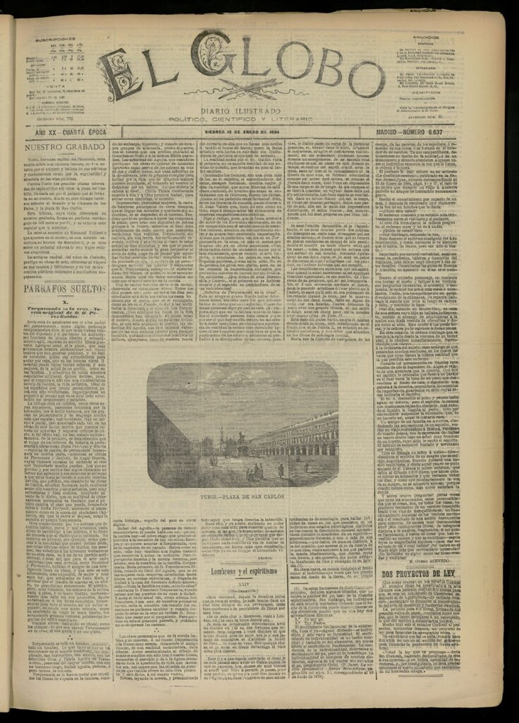 Miniatura de El Globo : diario ilustrado del 12 de enero de 1894, nº 6637