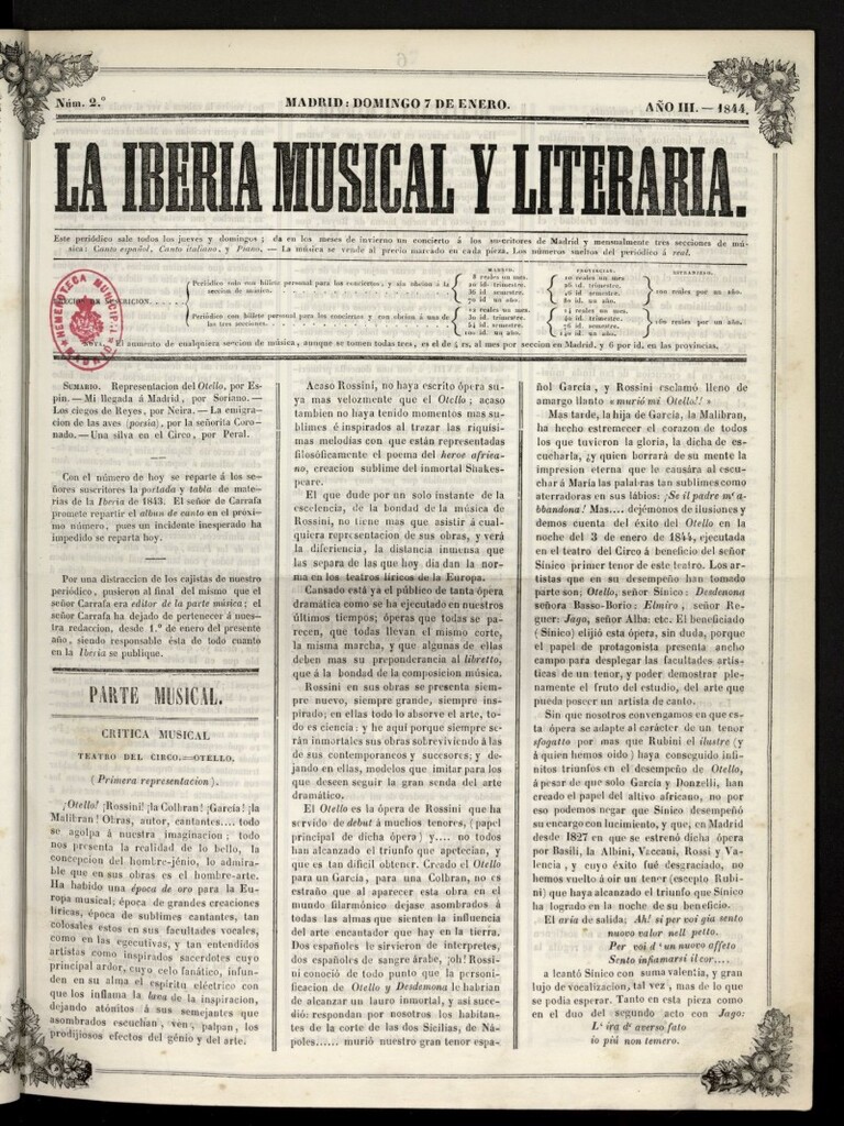 Miniatura de La Iberia Musical del 7 de enero de 1844