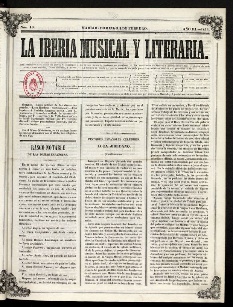 Miniatura de La Iberia Musical del 4 de febrero de 1844