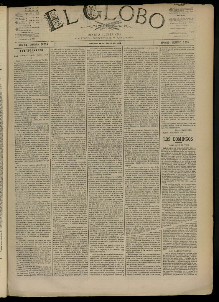 Miniatura de El Globo : diario ilustrado del 14 de enero de 1894, nº 6639