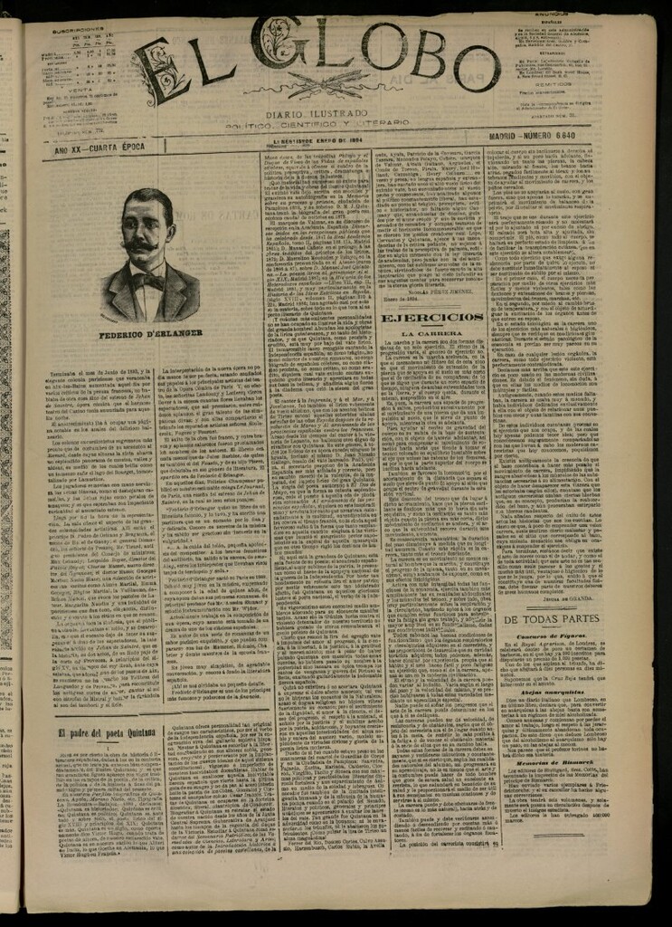 Miniatura de El Globo : diario ilustrado del 15 de enero de 1894, nº 6640