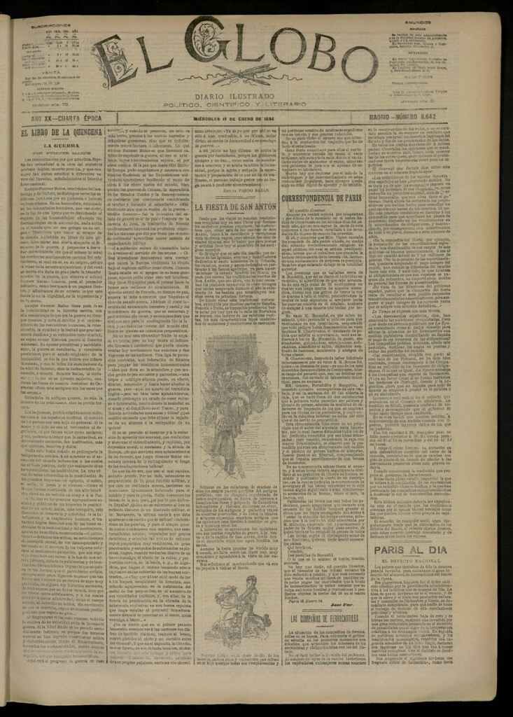 Miniatura de El Globo : diario ilustrado del 17 de enero de 1894, nº 6642