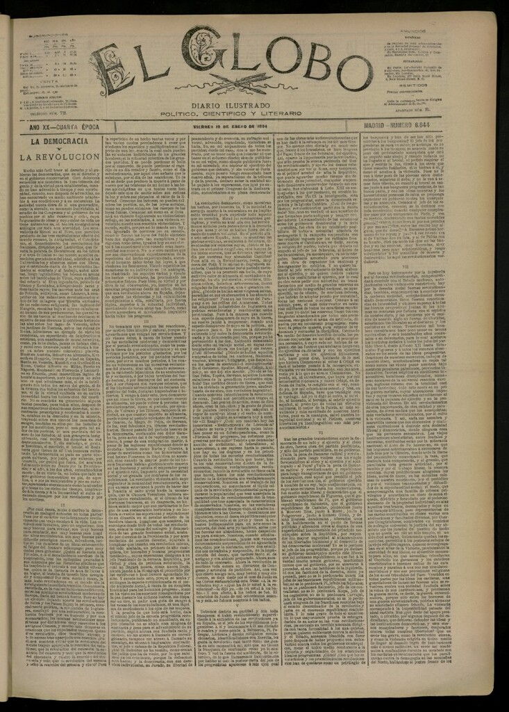 Miniatura de El Globo : diario ilustrado del 19 de enero de 1894, nº 6644