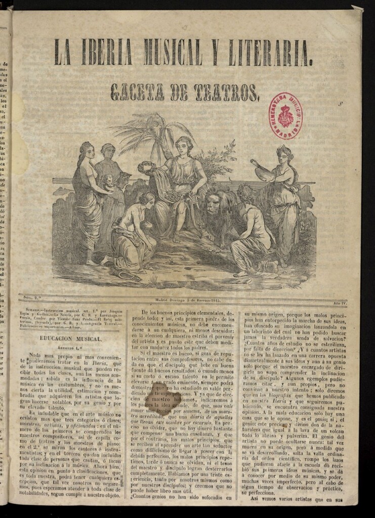 Miniatura de La Iberia Musical del 5 de enero de 1845