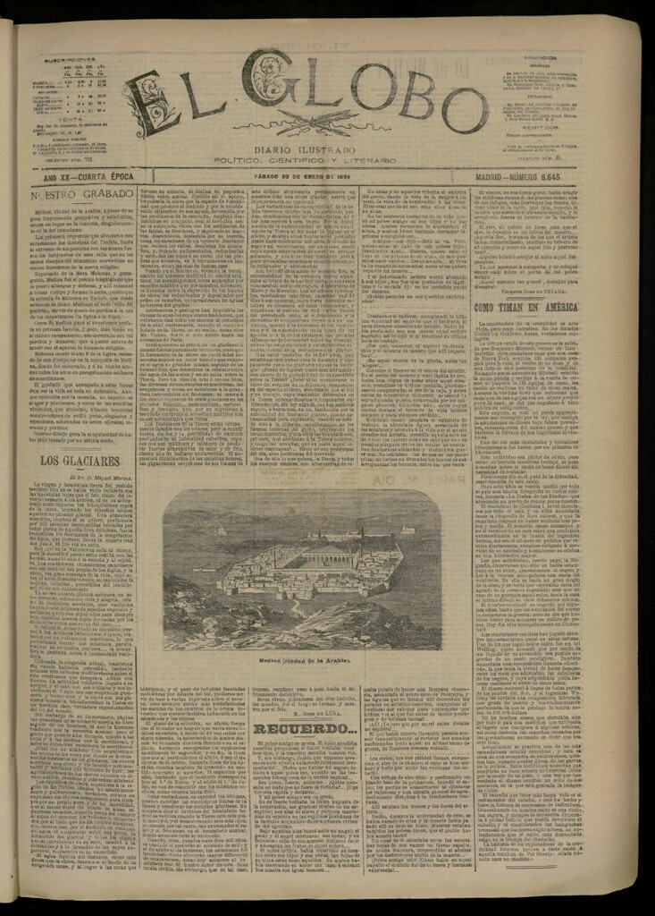 Miniatura de El Globo : diario ilustrado del 20 de enero de 1894, nº 6645