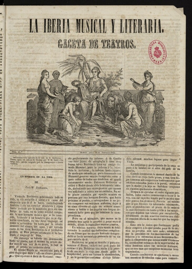 Miniatura de La Iberia Musical del 13 de febrero de 1845