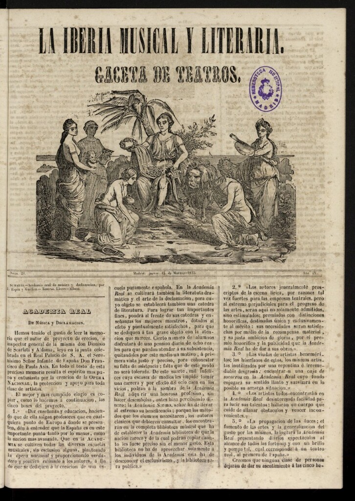 Miniatura de La Iberia Musical del 13 de marzo de 1845