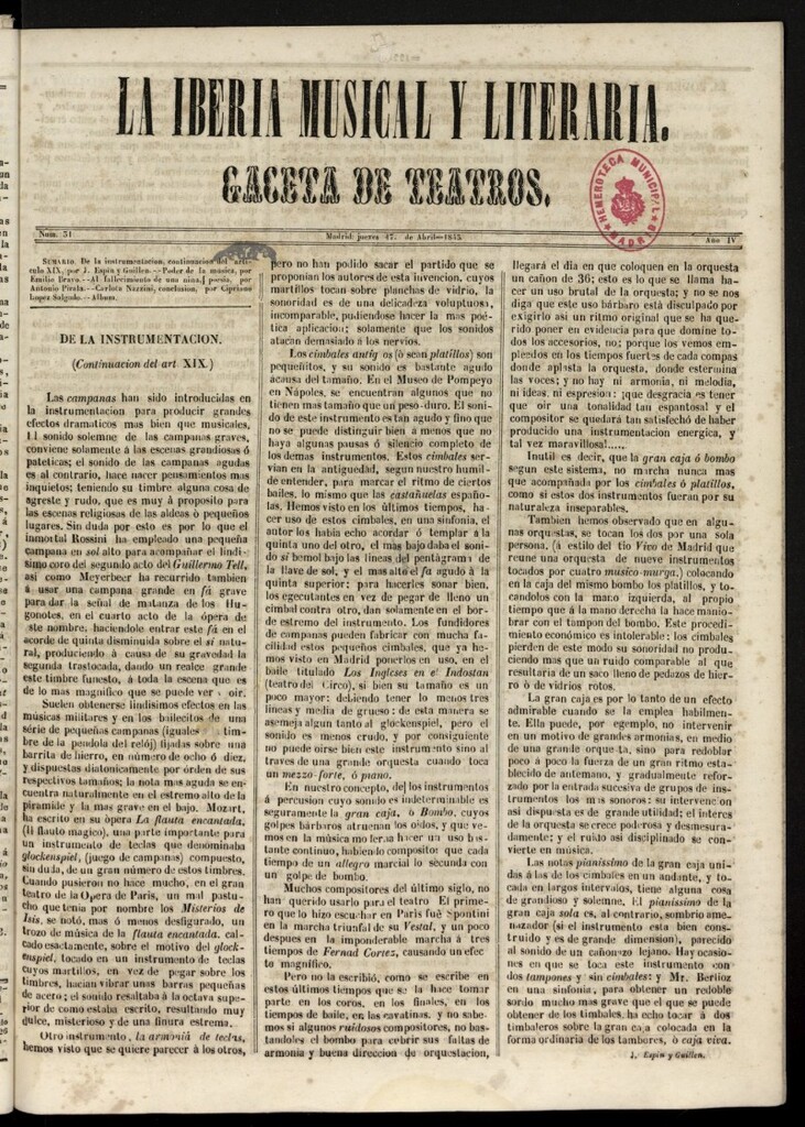 Miniatura de La Iberia Musical del 17 de abril de 1845