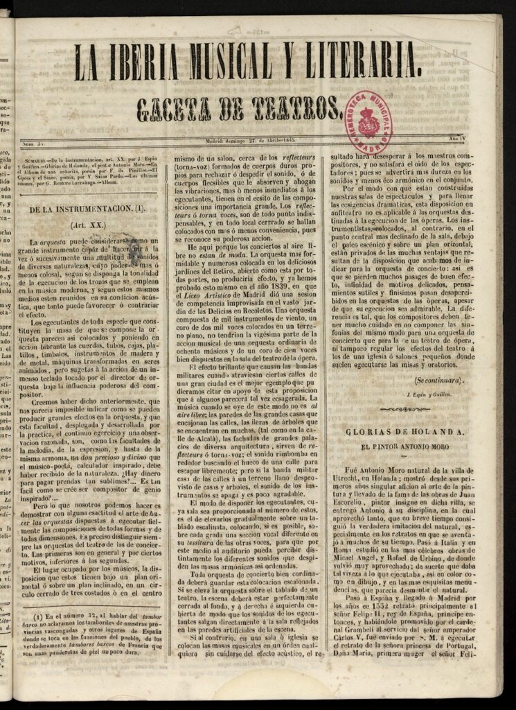 Miniatura de La Iberia Musical del 27 de abril de 1845