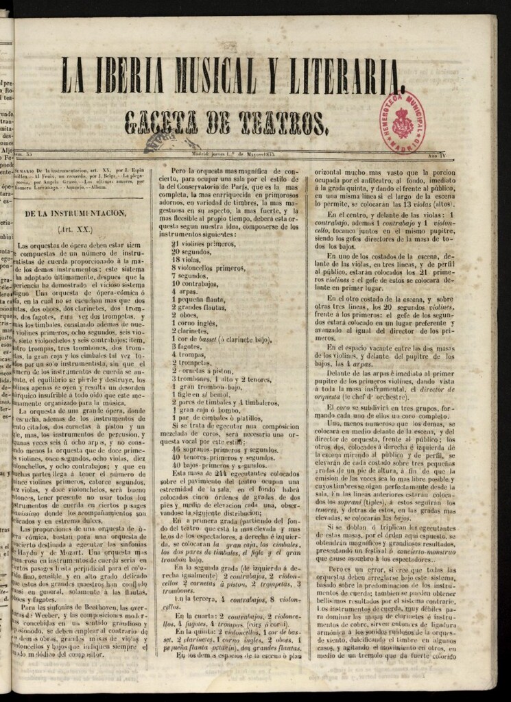Miniatura de La Iberia Musical del 1 de mayo de 1845
