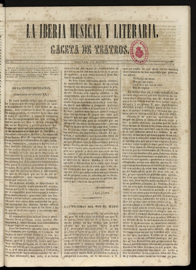 Miniatura de La Iberia Musical del 4 de mayo de 1845