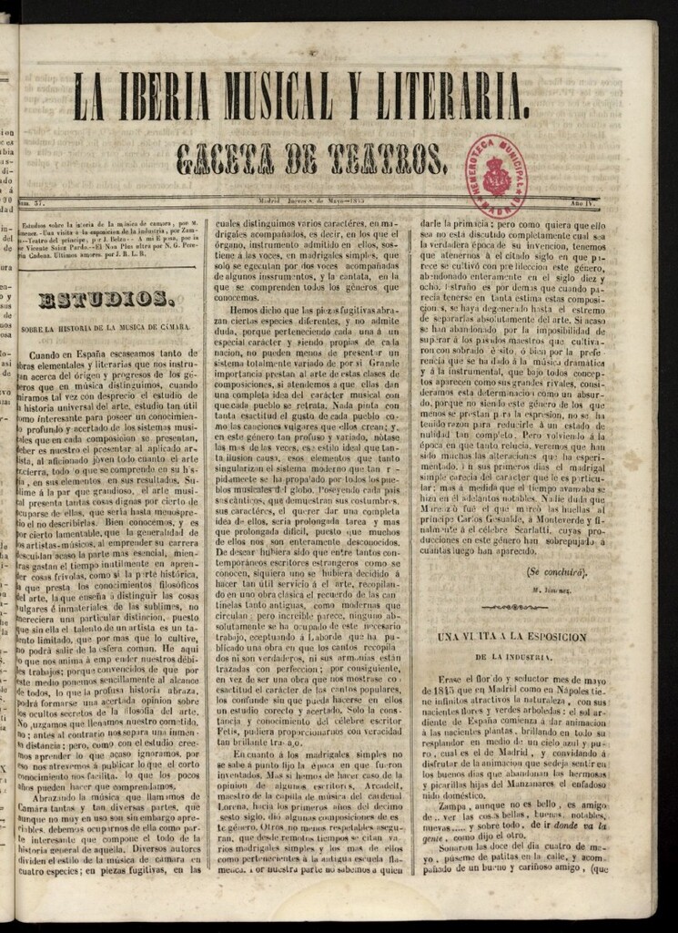 Miniatura de La Iberia Musical del 8 de mayo de 1845
