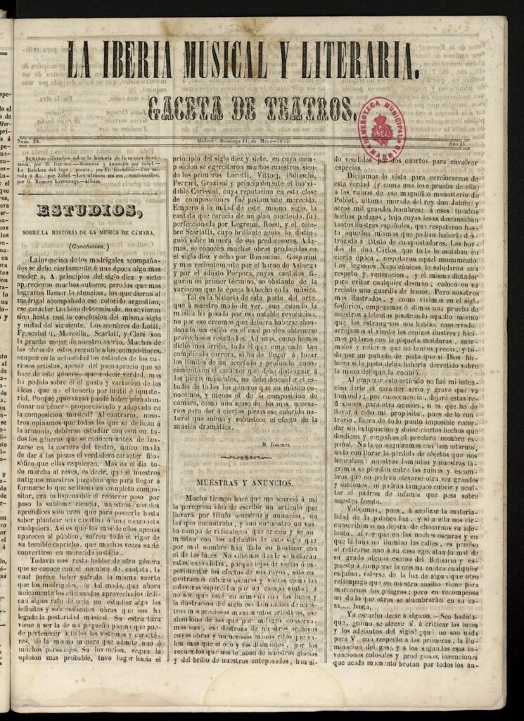 Miniatura de La Iberia Musical del 11 de mayo de 1845