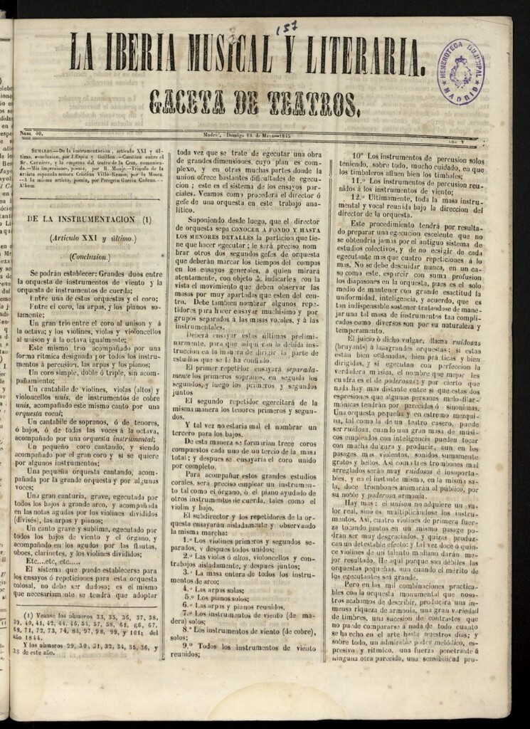 Miniatura de La Iberia Musical del 18 de mayo de 1845