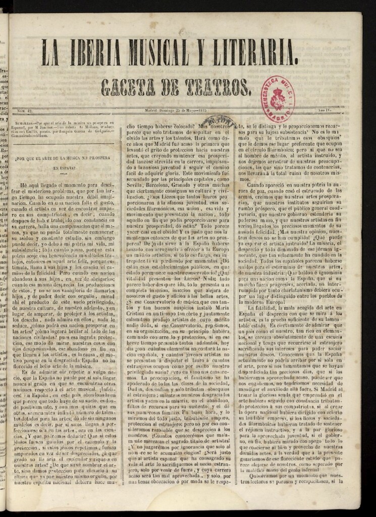 Miniatura de La Iberia Musical del 25 de mayo de 1845