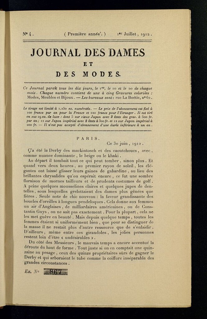 Miniatura de Journal des Dames et des Modes (París, 1912) del 1 de julio de 1912