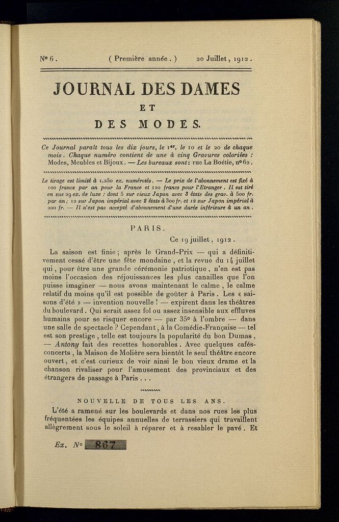 Miniatura de Journal des Dames et des Modes (París, 1912) del 20 de julio de 1912
