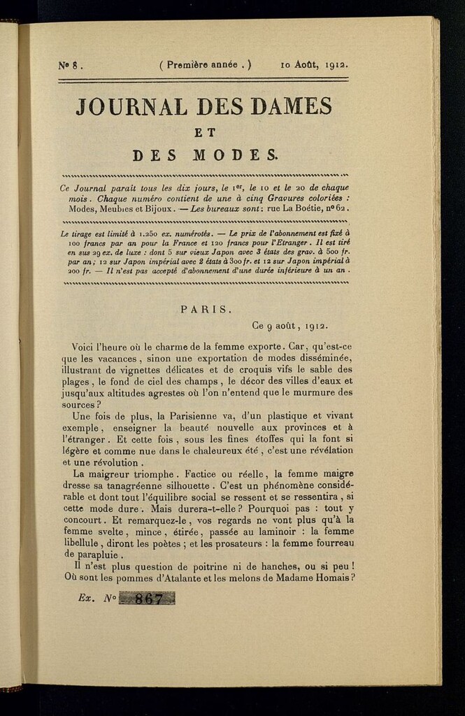 Miniatura de Journal des Dames et des Modes (París, 1912) del 10 de agosto de 1912