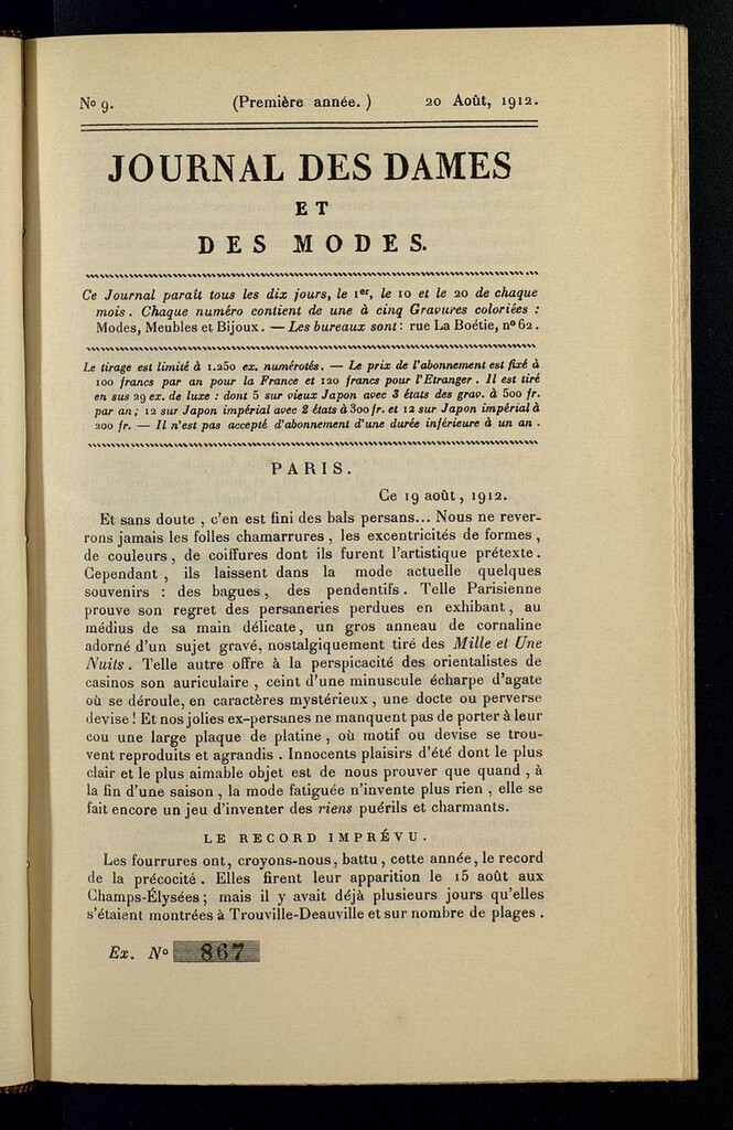 Miniatura de Journal des Dames et des Modes (París, 1912) del 20 de agosto de 1912