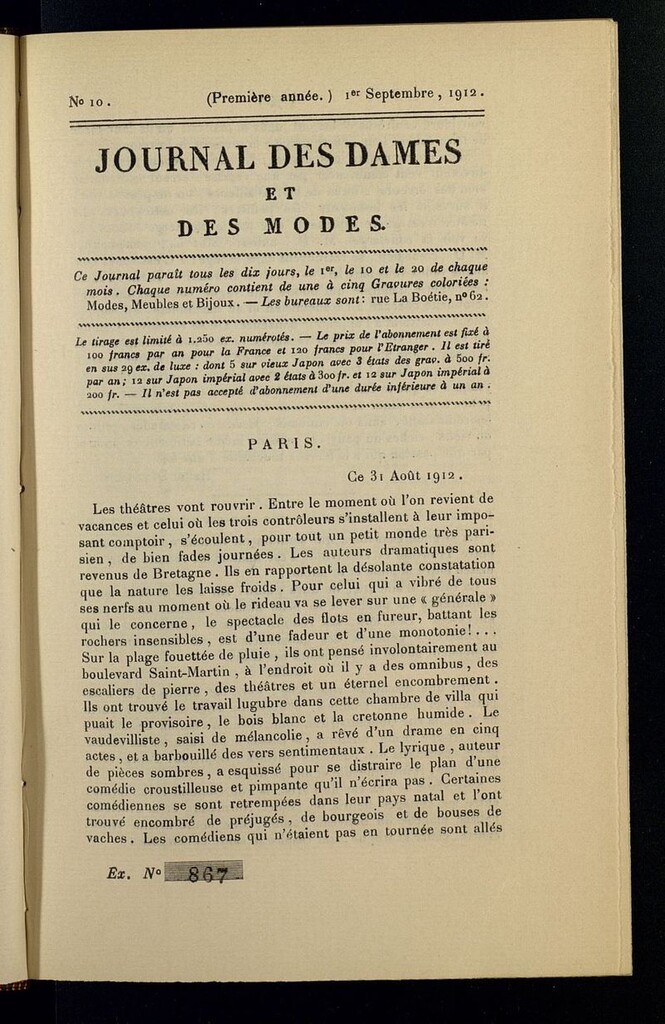 Miniatura de Journal des Dames et des Modes (París, 1912) del 1 de septiembre de 1912