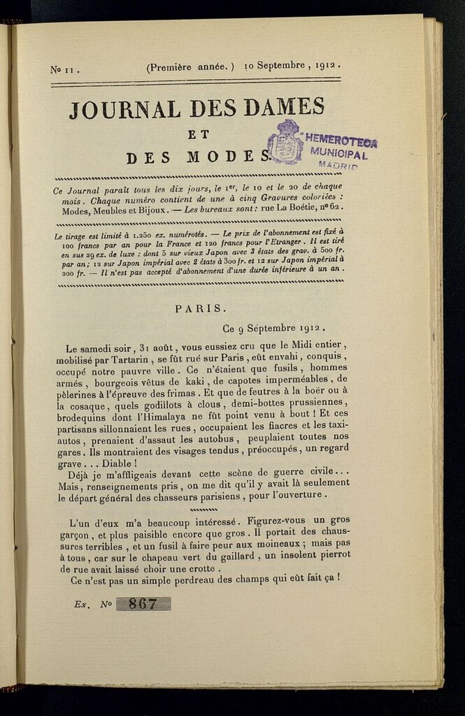Miniatura de Journal des Dames et des Modes (París, 1912) del 10 de septiembre de 1912