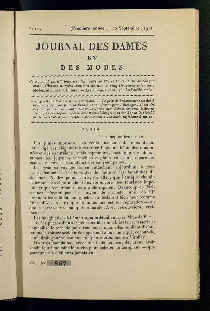 Miniatura de Journal des Dames et des Modes (París, 1912) del 20 de septiembre de 1912