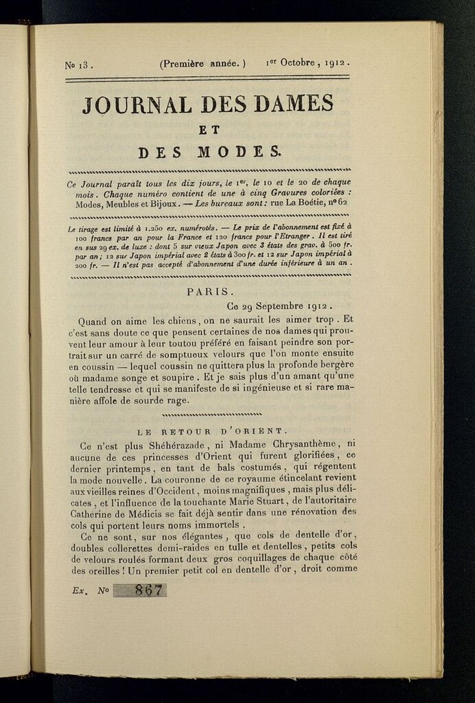 Miniatura de Journal des Dames et des Modes (París, 1912) del 1 de octubre de 1912