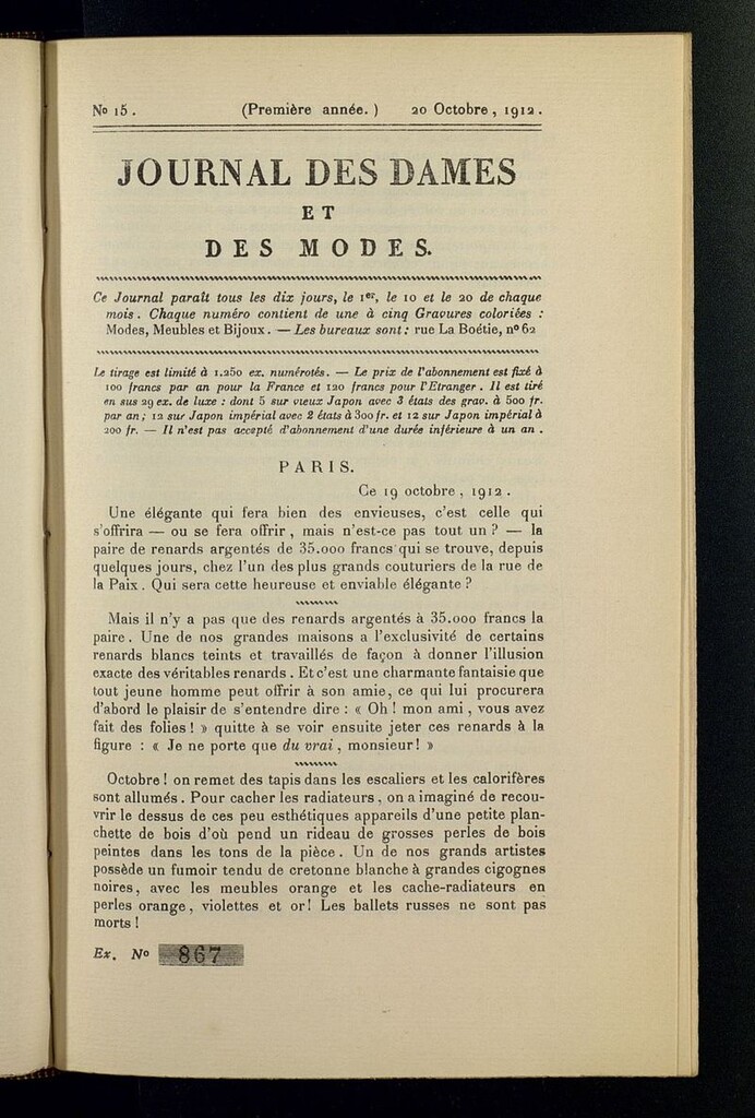 Miniatura de Journal des Dames et des Modes (París, 1912) del 20 de octubre de 1912