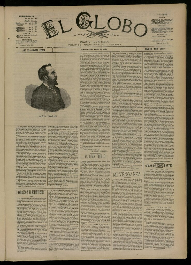 Miniatura de El Globo : diario ilustrado del 25 de enero de 1894, nº 6650