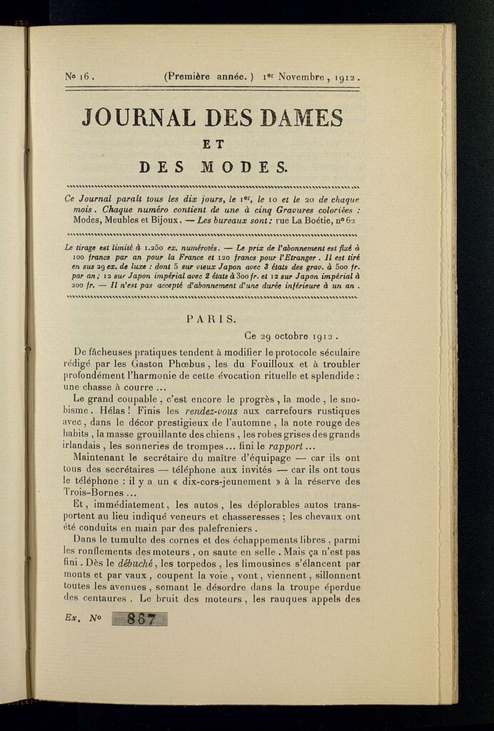 Miniatura de Journal des Dames et des Modes (París, 1912) del 1 de noviembre de 1912