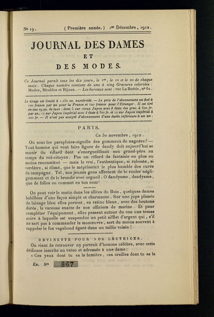 Miniatura de Journal des Dames et des Modes (París, 1912) del 1 de diciembre de 1912