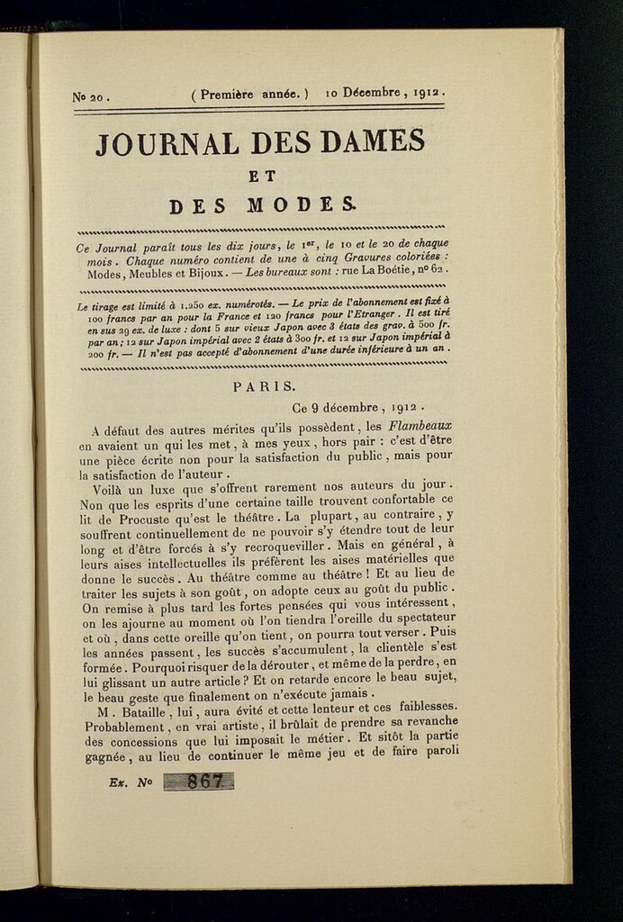 Miniatura de Journal des Dames et des Modes (París, 1912) del 10 de diciembre de 1912