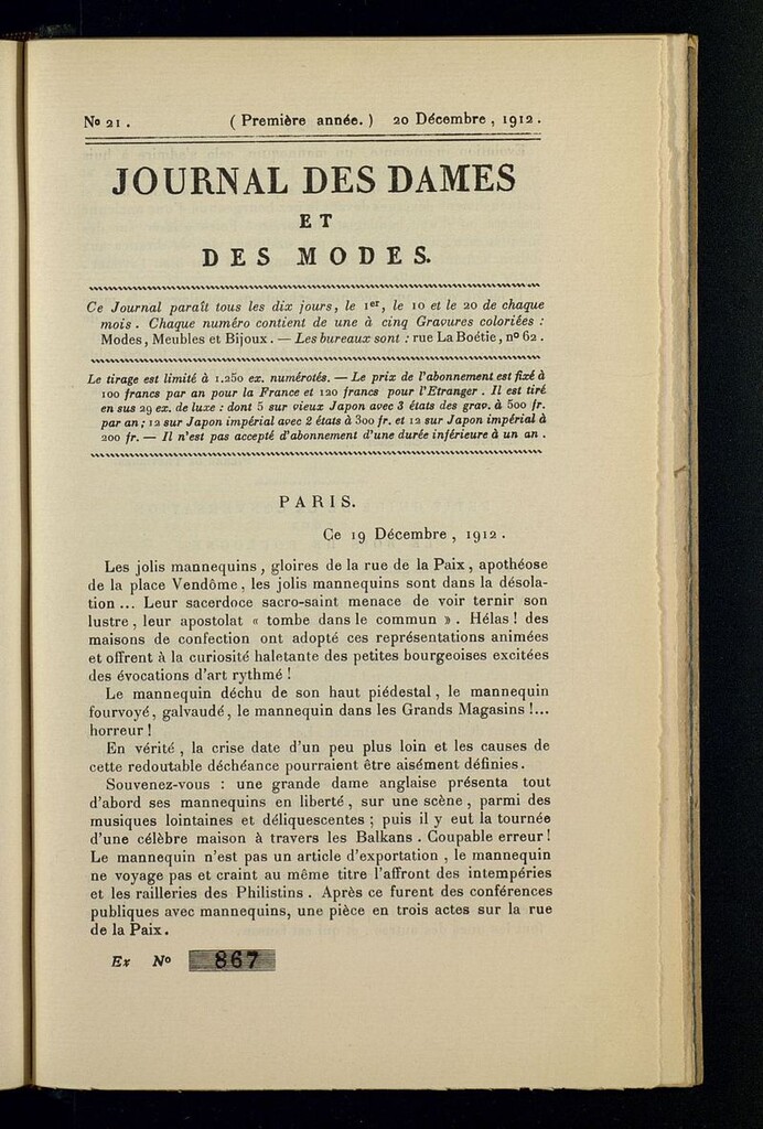 Miniatura de Journal des Dames et des Modes (París, 1912) del 20 de diciembre de 1912