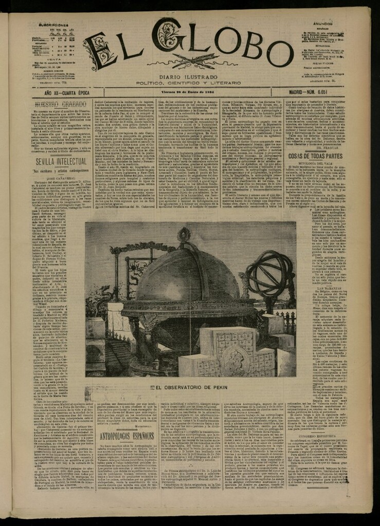 Miniatura de El Globo : diario ilustrado del 26 de enero de 1894, nº 6651
