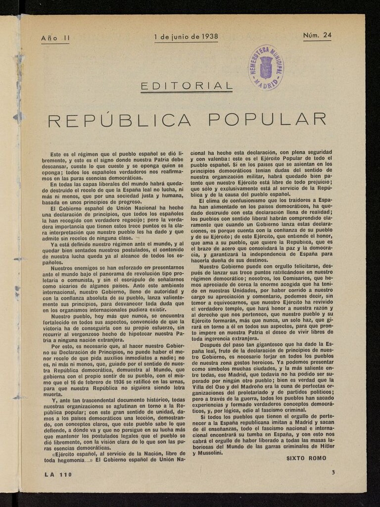 Miniatura de La 110: órgano de la 110 Brigada Mixta del 1 de junio de 1938
