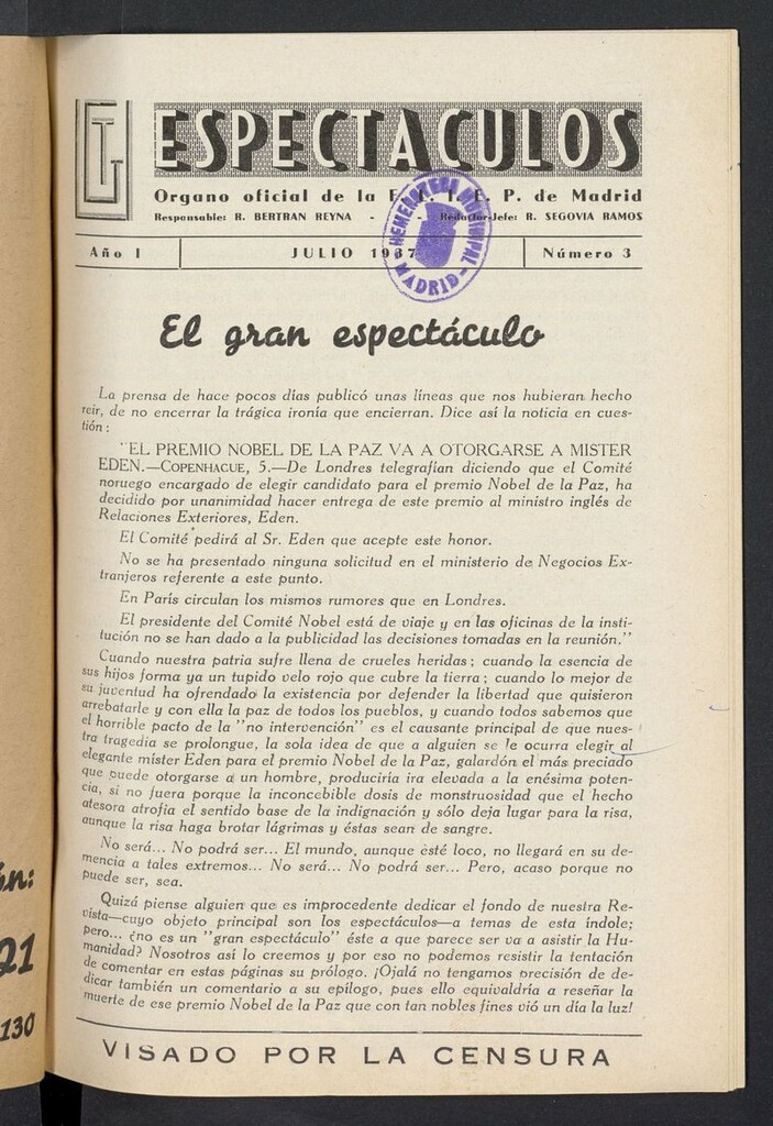 Miniatura de Espectáculos (Madrid. 1937) de julio de 1937