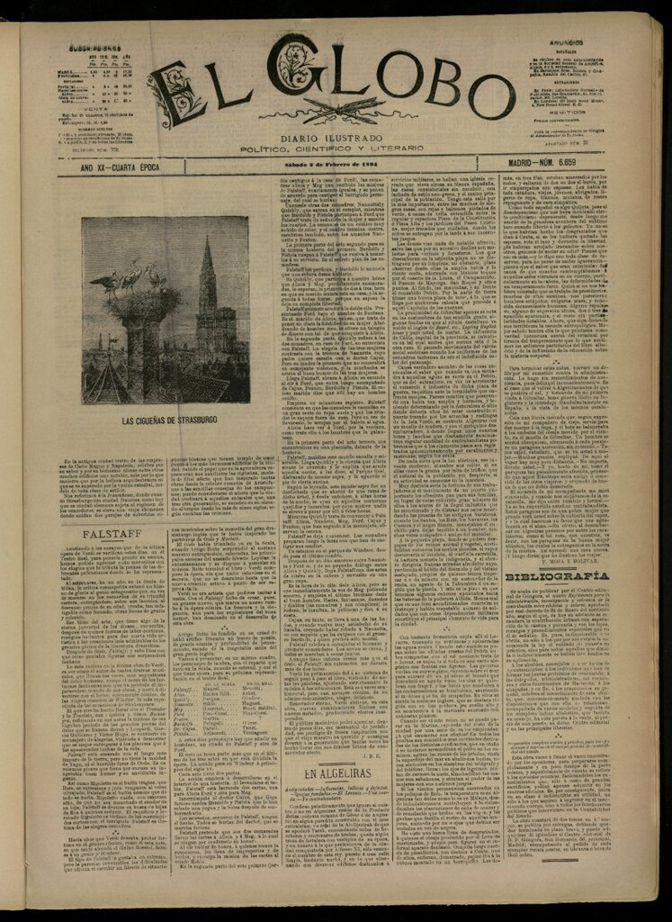 Miniatura de El Globo : diario ilustrado del 3 de febrero de 1894, nº 6659